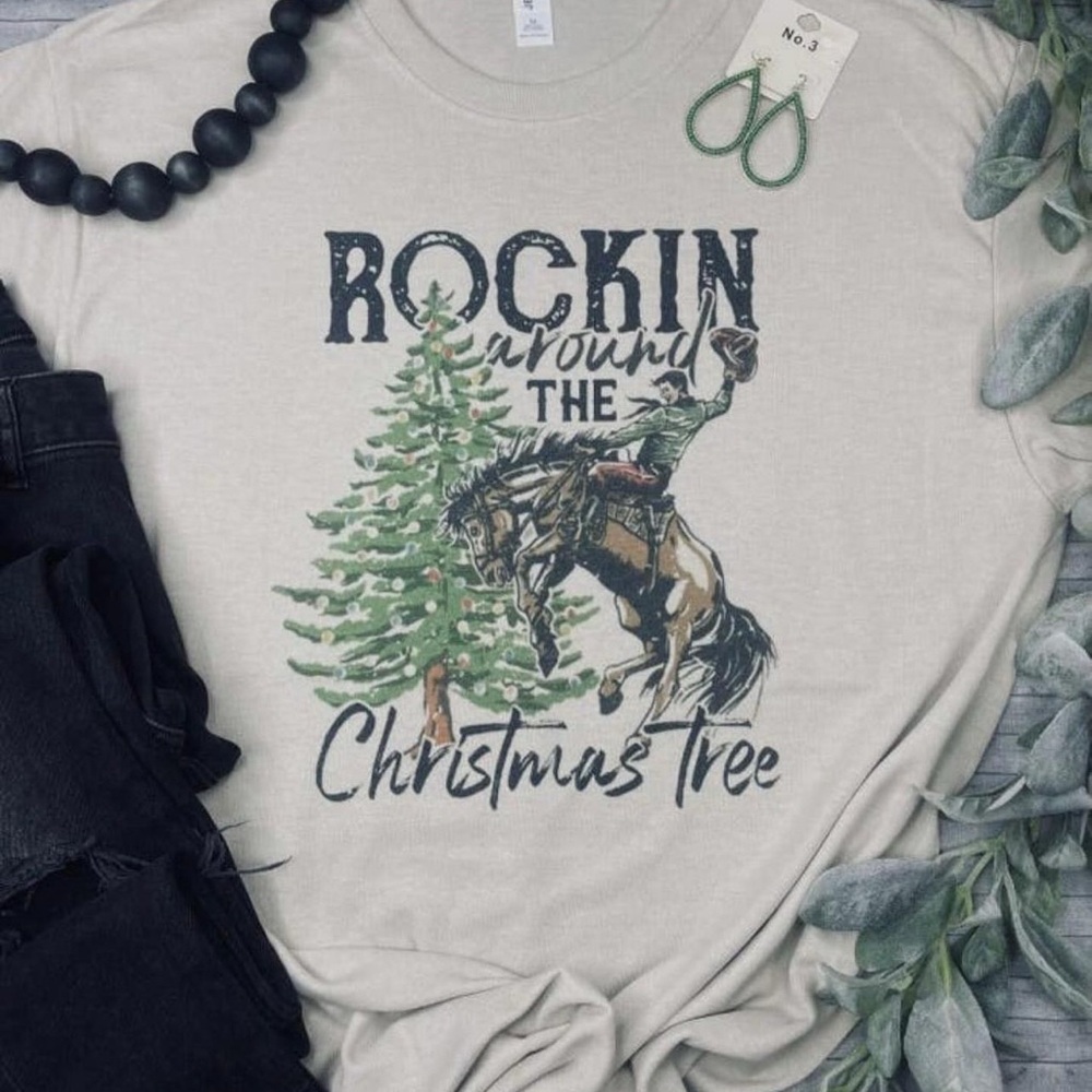 Tan Rockin' Around the Christmas Tree Graphic Tee